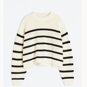 H&M Cream/Black Stripped Ribbed Knit Sweater Size Small